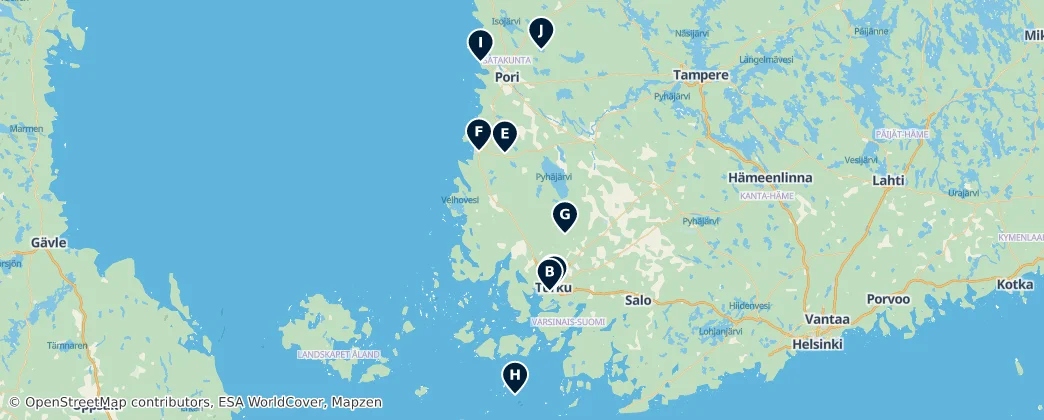 Map of Juhozápadné Fínsko