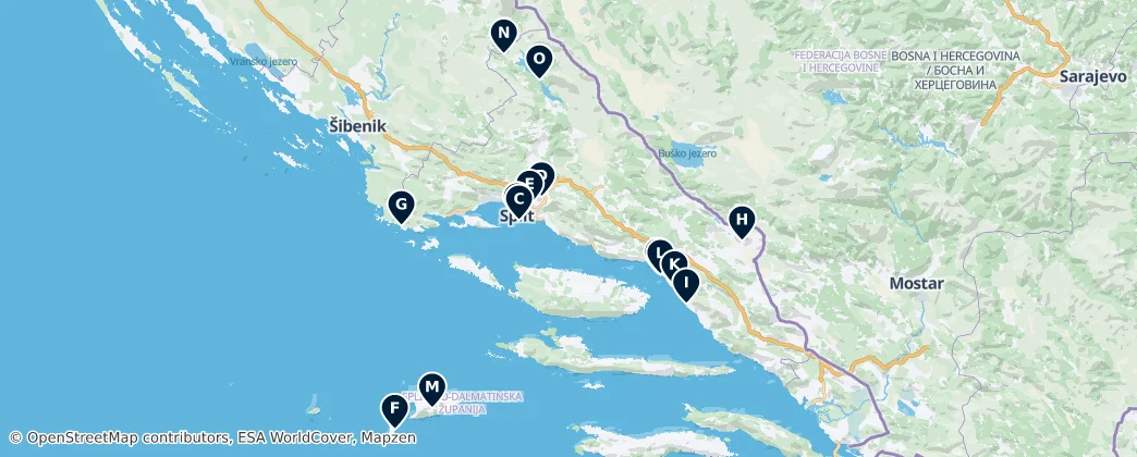 Map of Splitsko-dalmatská župa
