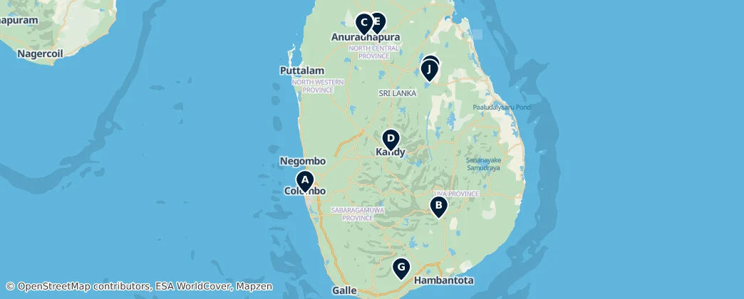 Map of Srí Lanka
