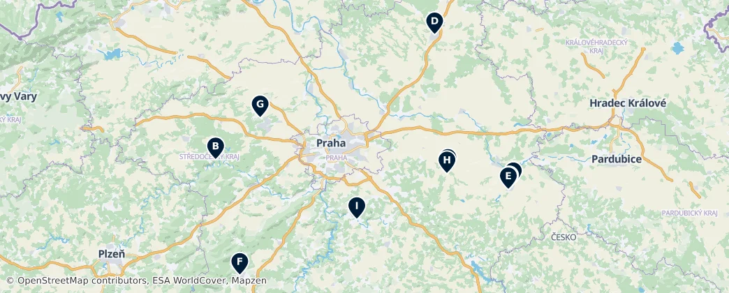 Map of Středočeský kraj