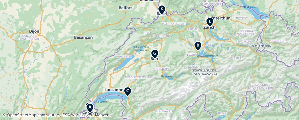 Map of Švýcarsko