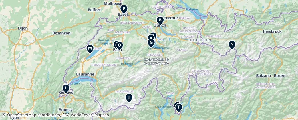 Map of Švýcarsko