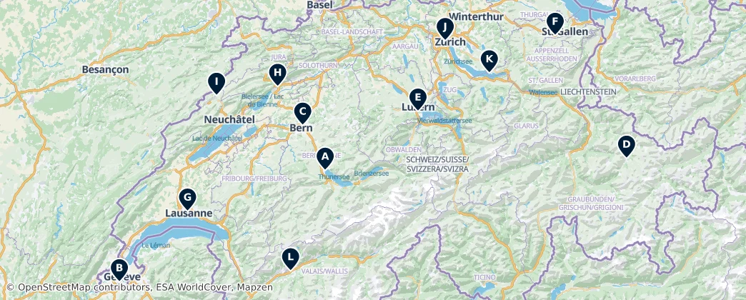 Map of Švýcarsko
