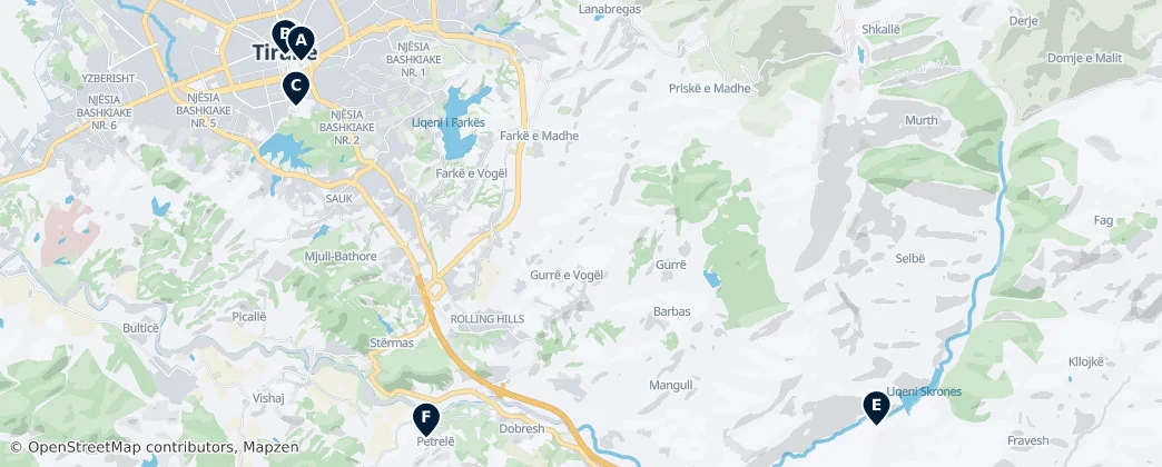 Map of Tiranë (kraj)