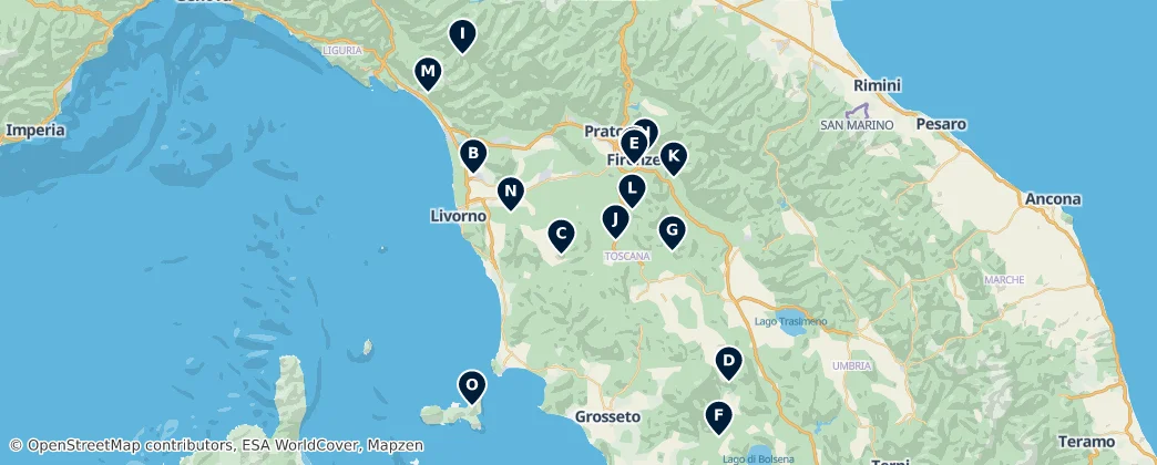 Map of Toskánsko