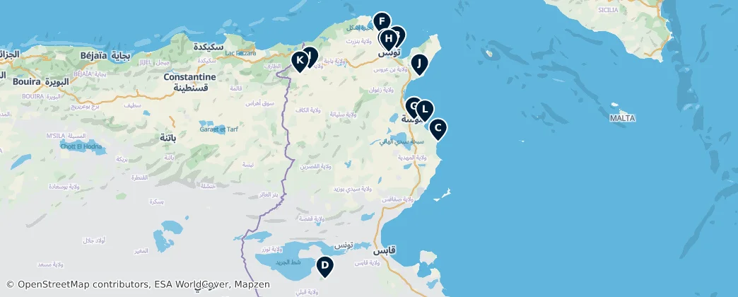 Map of Tunisko