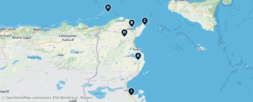 Map of Tunisko