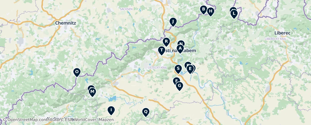 Map of Ústecký kraj