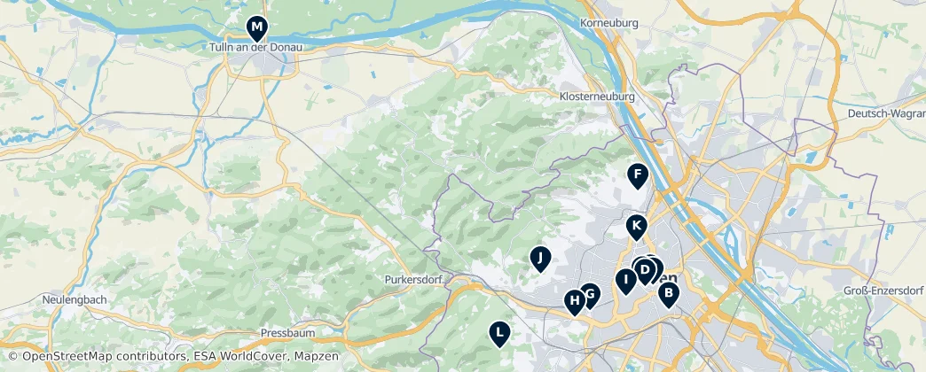 Map of Vídeňský les