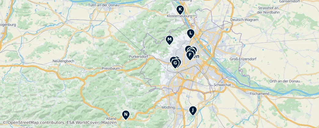 Map of Vídeňský les