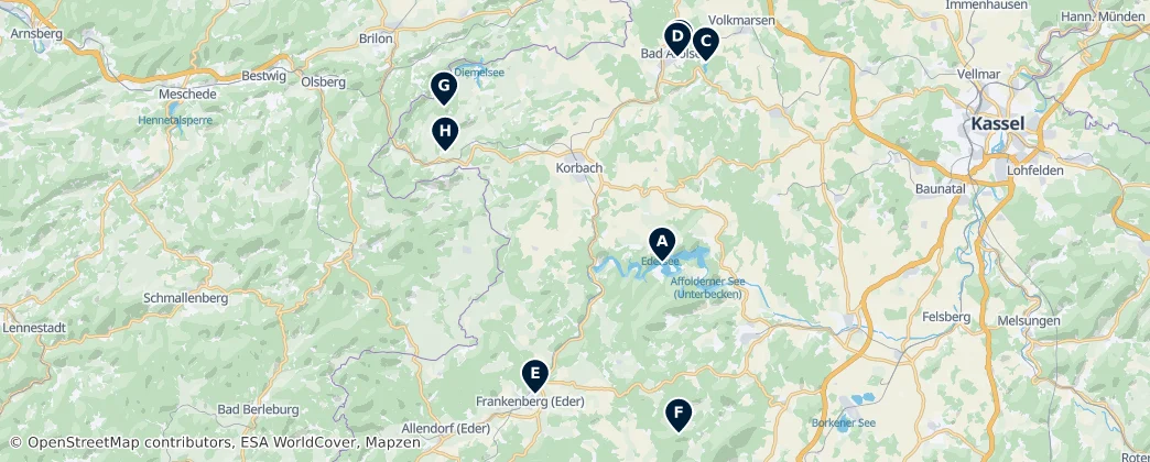Map of Zemský okres Waldeck-Frankenberg