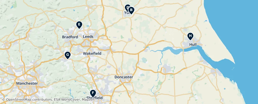 Map of Yorkshire and the Humber