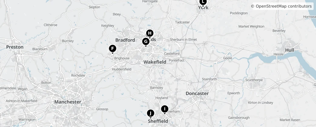 Map of Yorkshire and the Humber