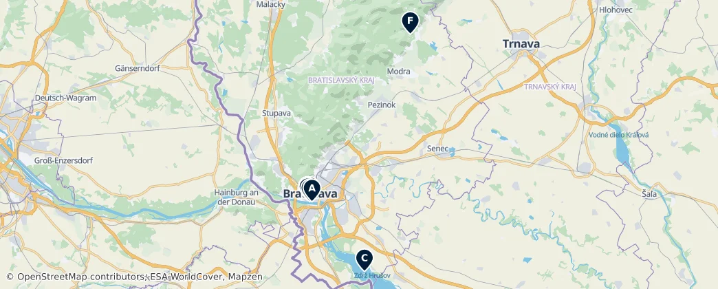Map of Bratislavský kraj