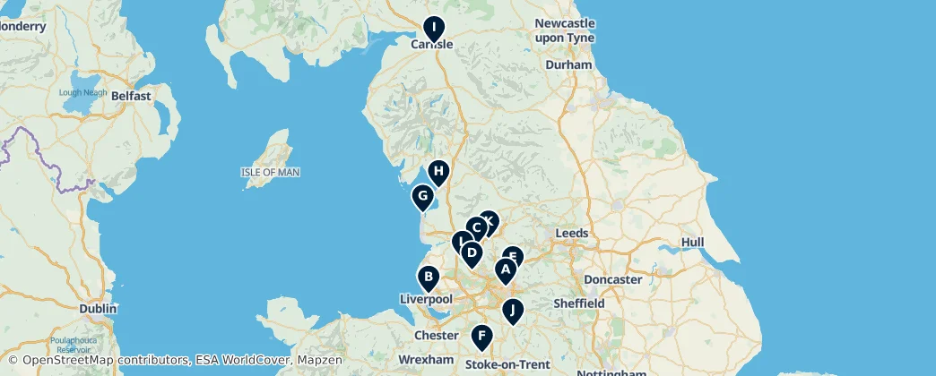 Map of North West England