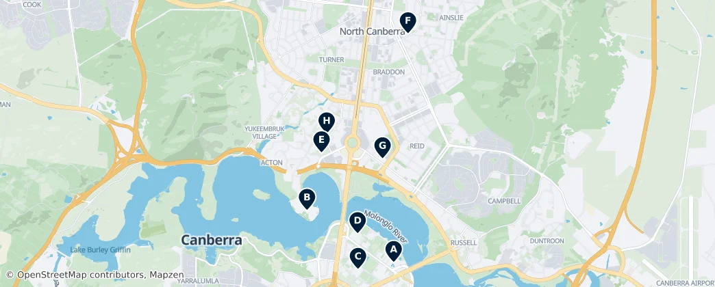 Map of Canberra Central