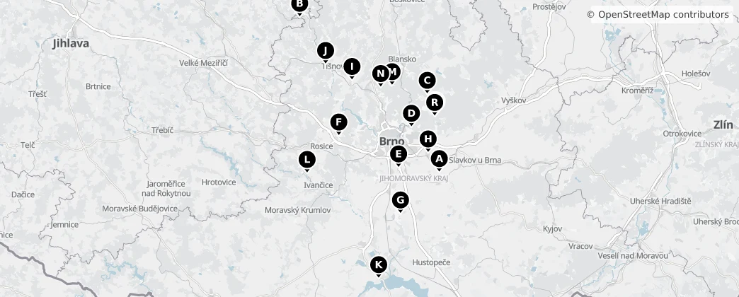 Map of Okres Brno-venkov