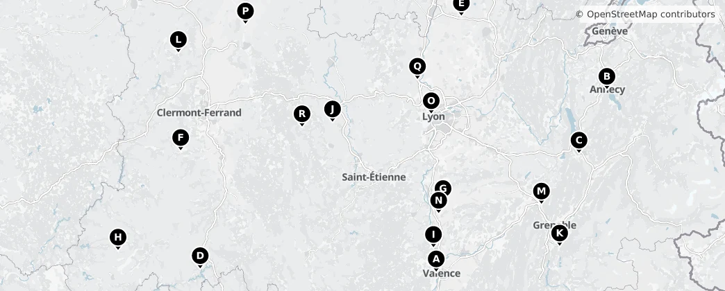Map of Auvernia-Ródano-Alpes