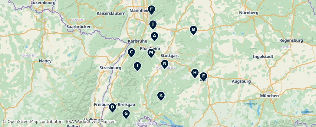 Map of Baden-Wurtemberg