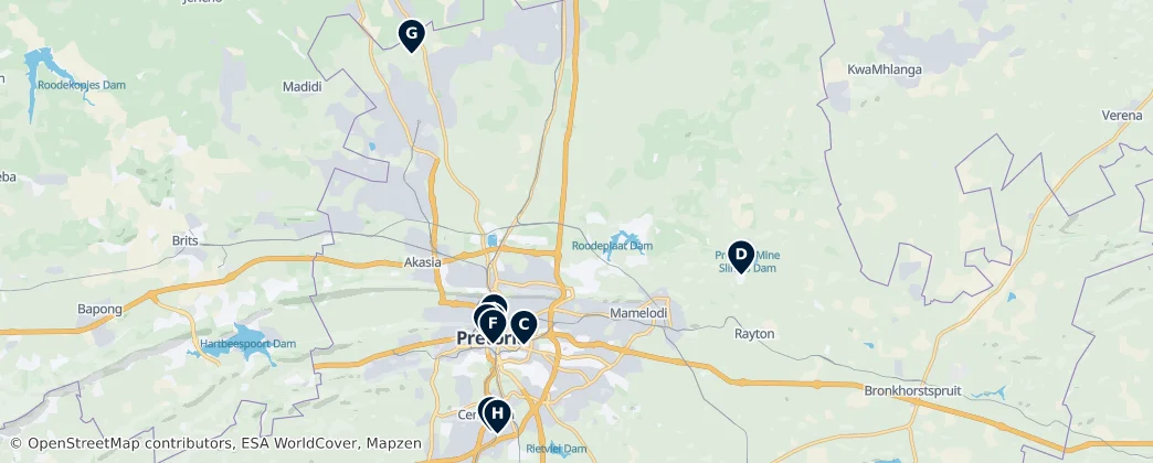 Map of Municipio Metropolitano de Tshwane