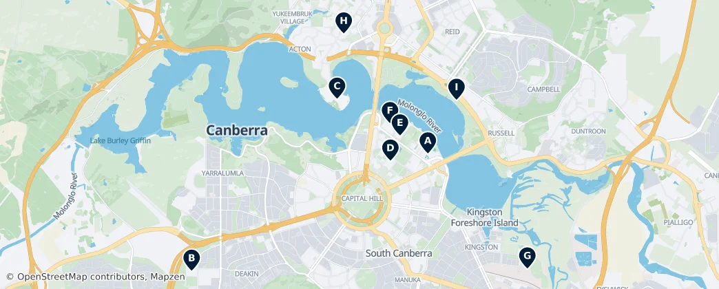 Map of Canberra Central