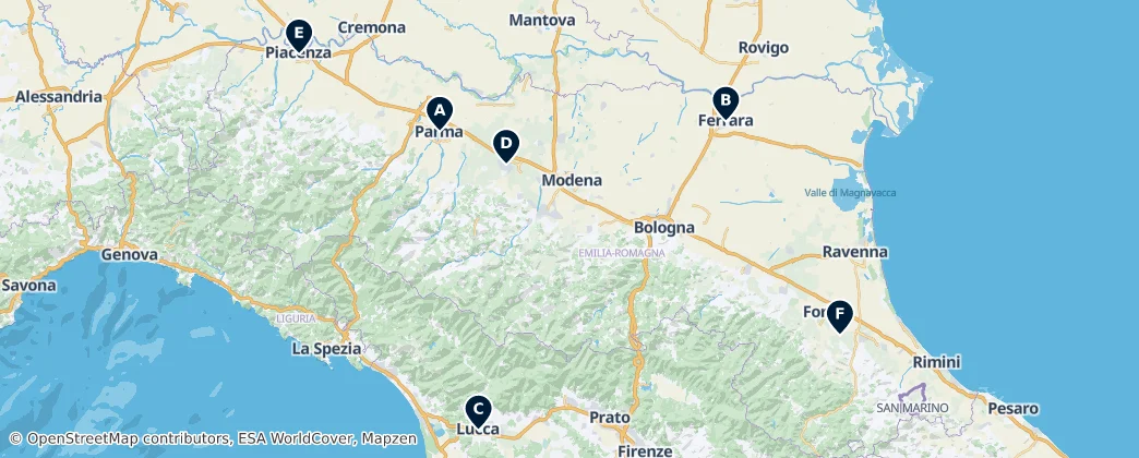 Map of Emilia-Romaña
