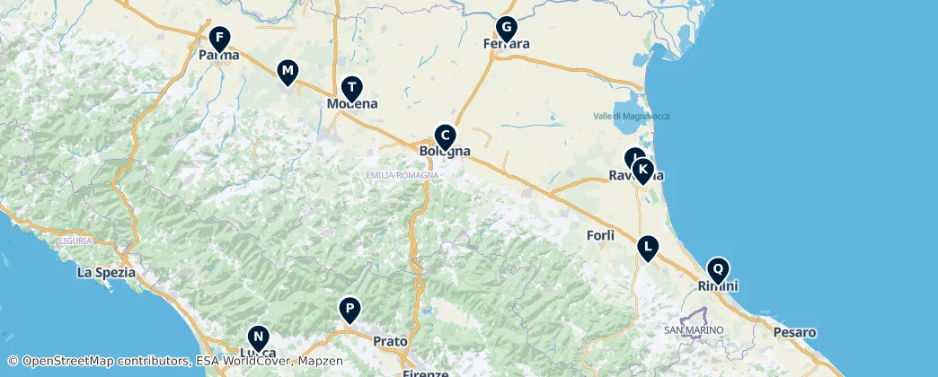 Map of Emilia-Romaña
