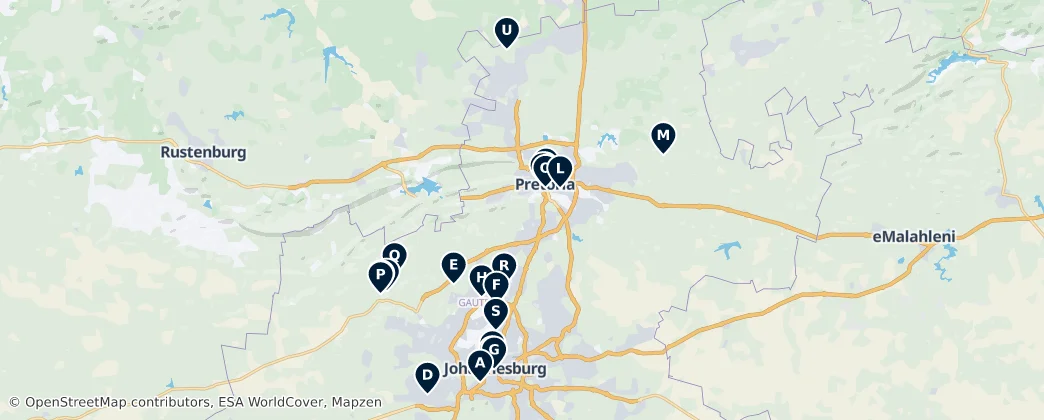 Map of Provincia de Gauteng