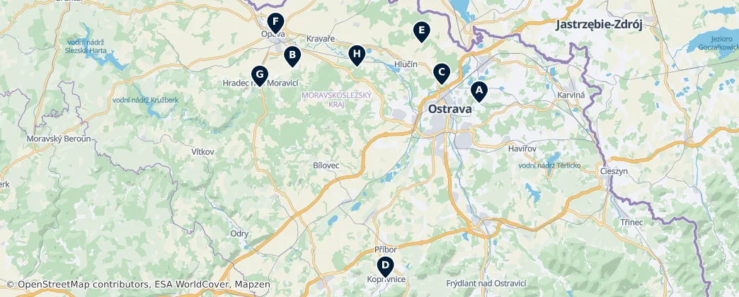 Map of Región de Moravia-Silesia
