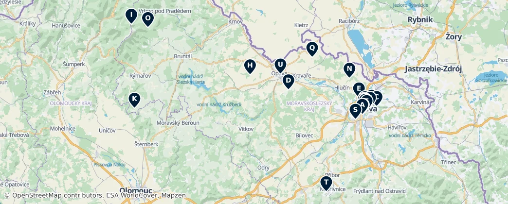 Map of Región de Moravia-Silesia