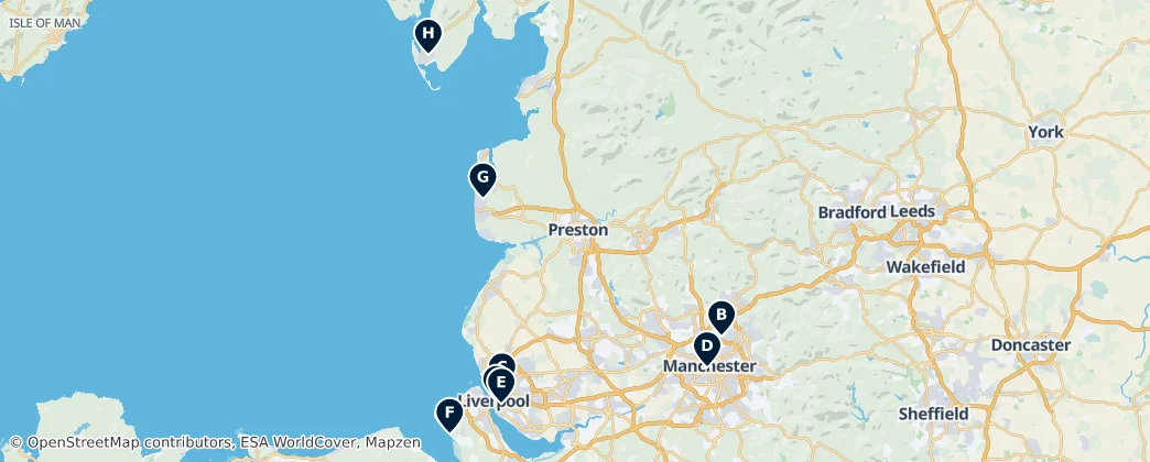 Map of Región del Noroeste de Inglaterra