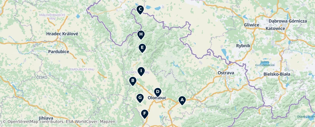 Map of Región de Olomouc