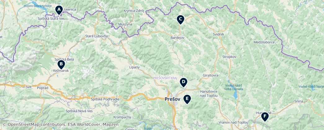 Map of Prešovský kraj