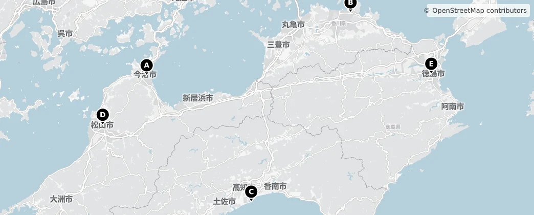 Map of Región de Shikoku