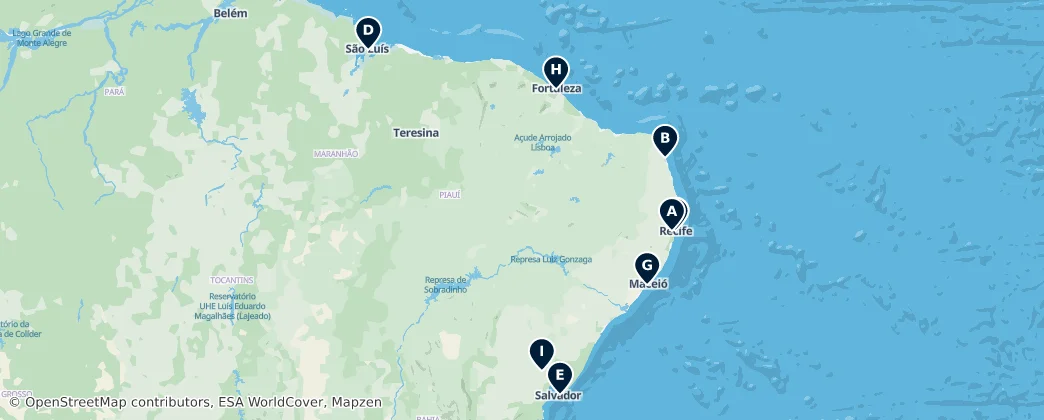 Map of Región Nordeste de Brasil