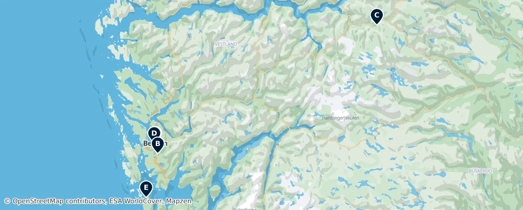 Map of Vestlandet