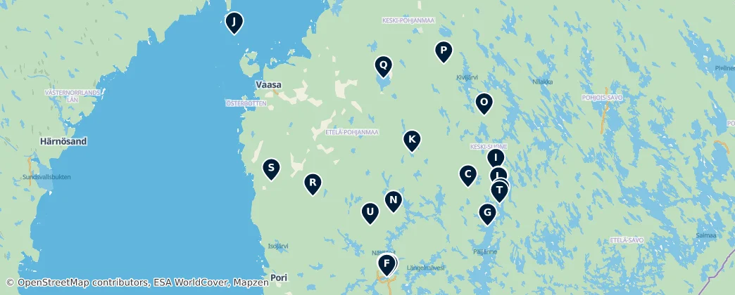 Map of Western and Central Finland
