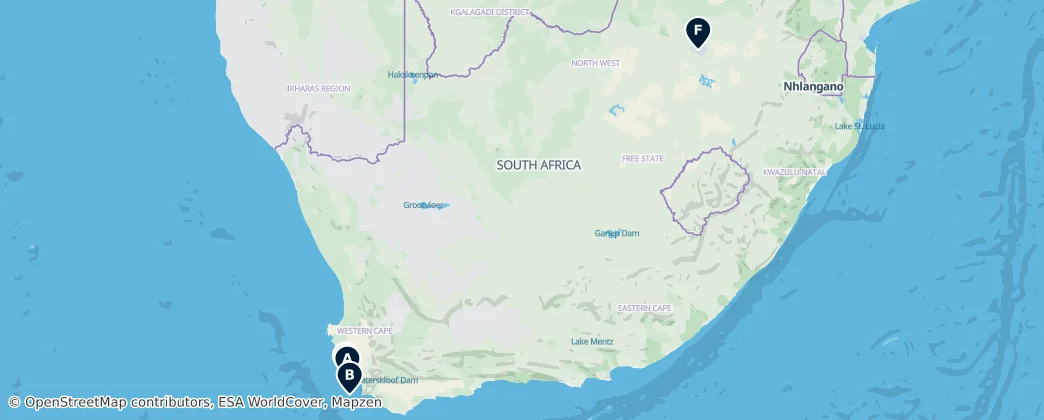 Map of Afrique du Sud