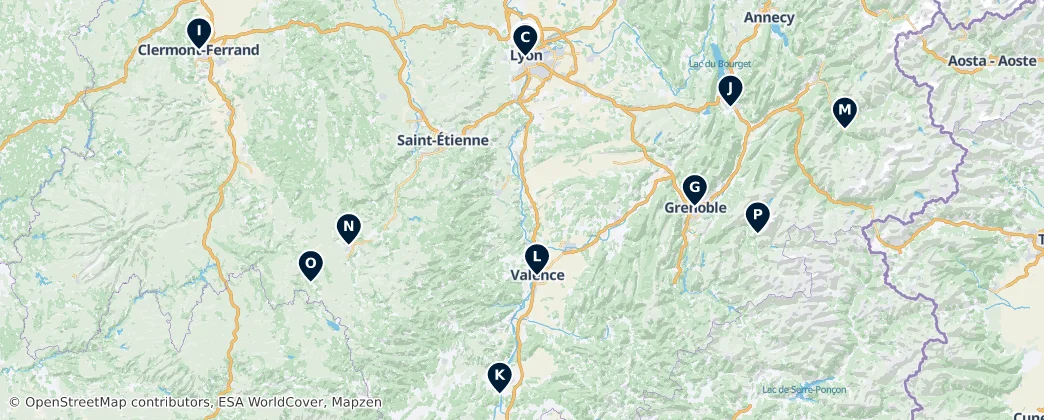 Map of Auvergne-Rhône-Alpes