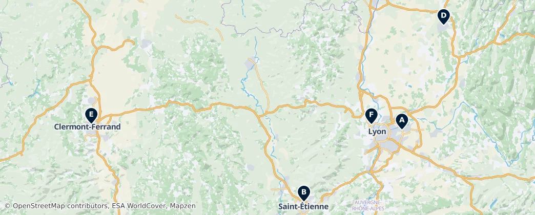 Map of Auvergne-Rhône-Alpes