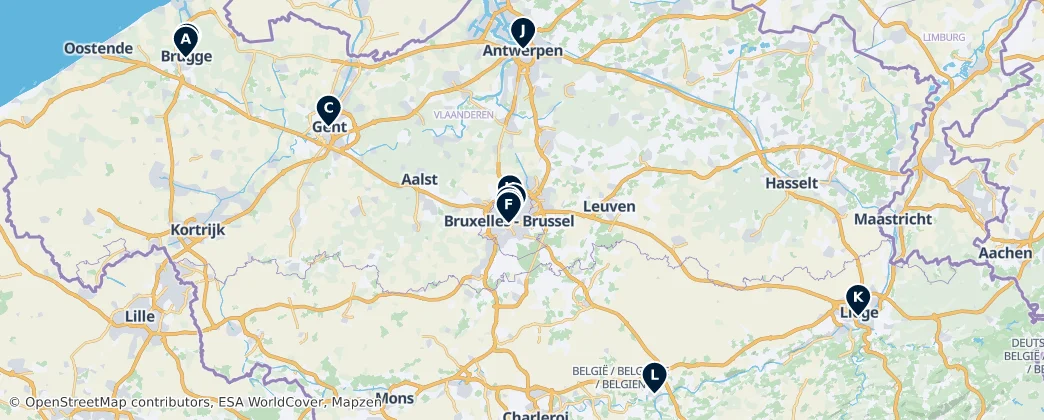 Map of België / Belgique / Belgien (land mass)