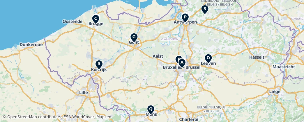 Map of België / Belgique / Belgien (land mass)