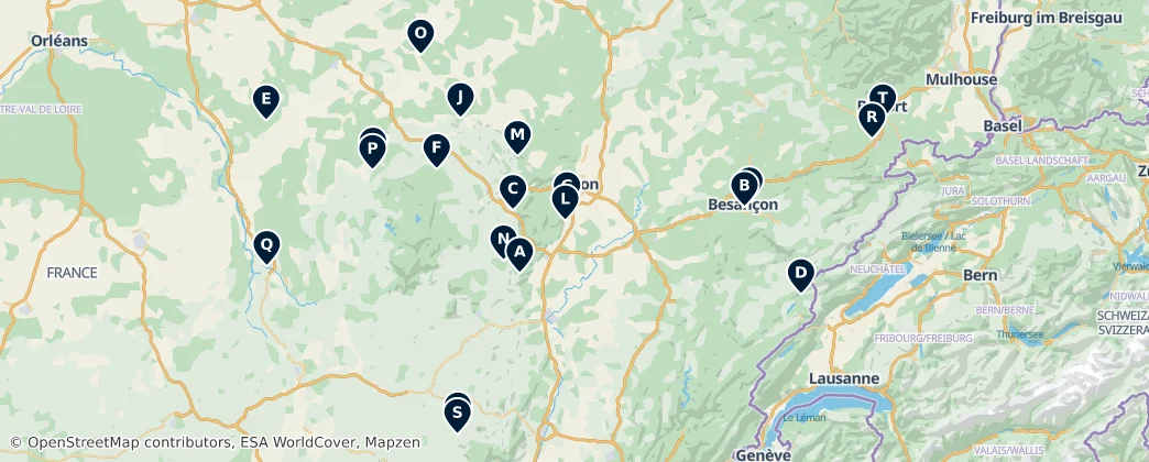 Map of Bourgogne-Franche-Comté
