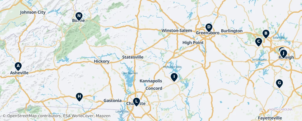 Map of Caroline du Nord