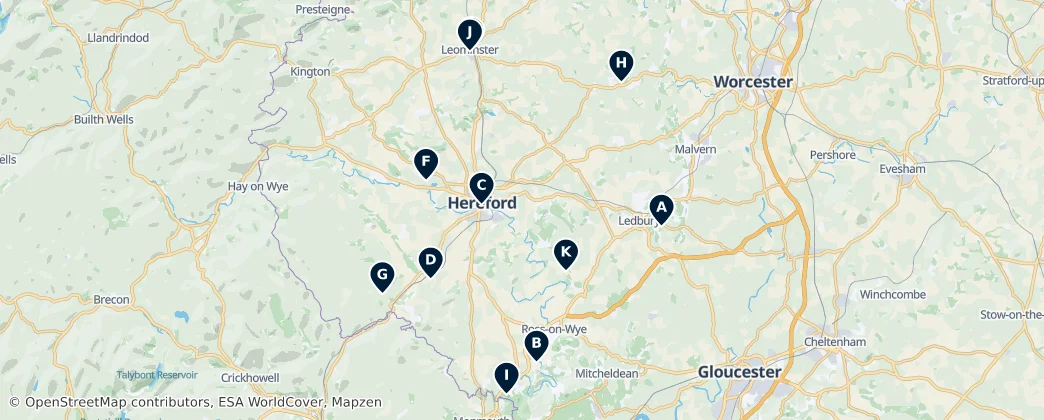 Map of Herefordshire