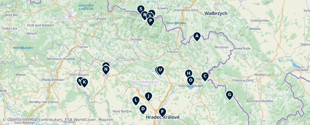 Map of Région de Hradec Králové