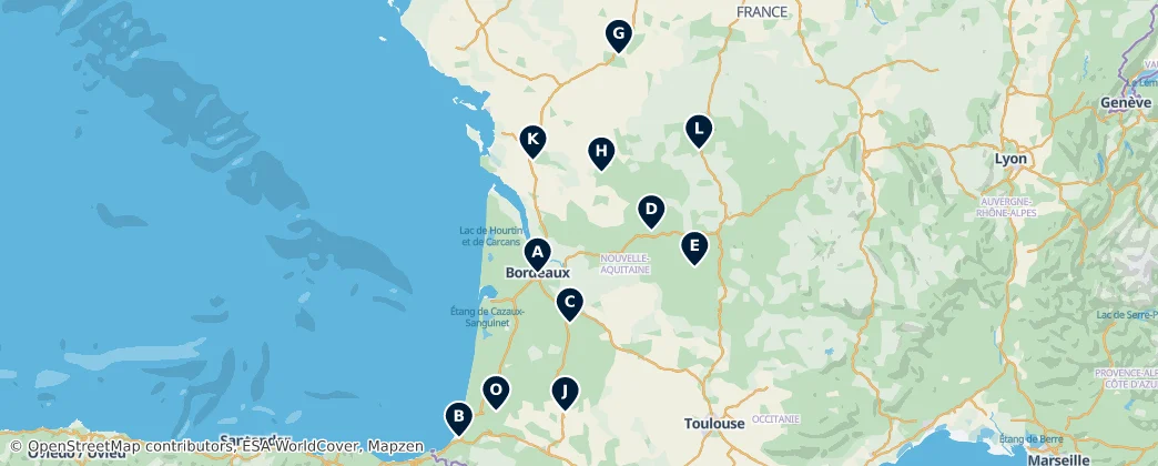 Map of Nouvelle-Aquitaine