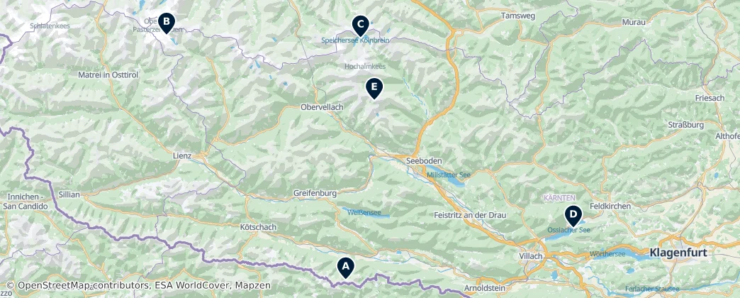 Map of Region Oberkärnten