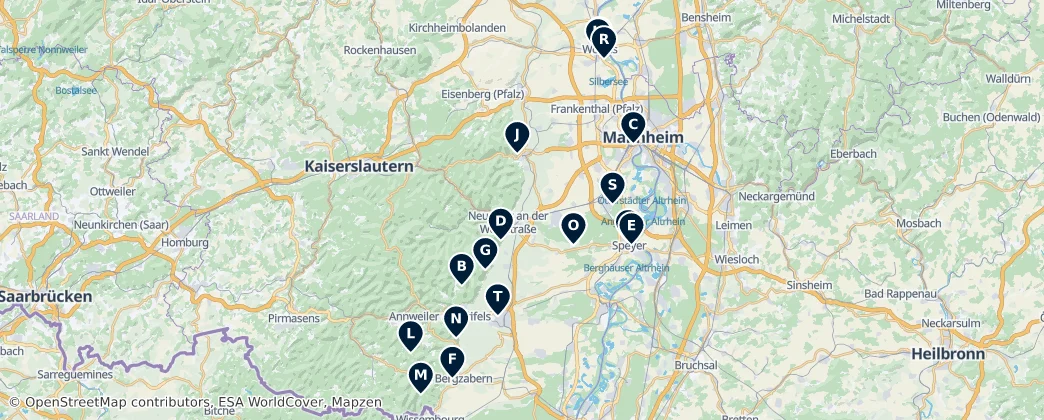 Map of Region Rhein-Neckar (RP)