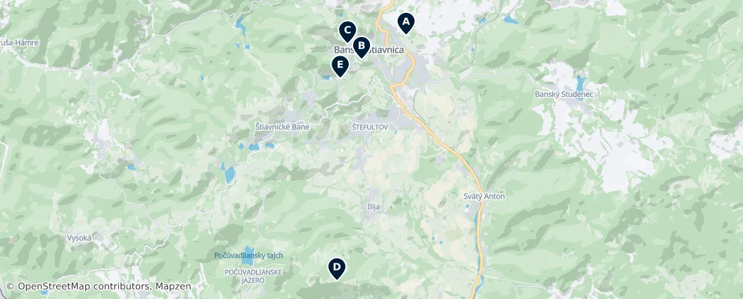 Map of Štiavnica Mountains